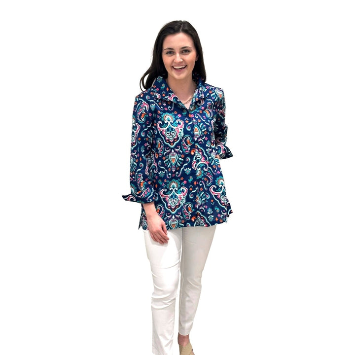 The Mimi Side Pocket Tunic In Multi colored Navy Print — view 2