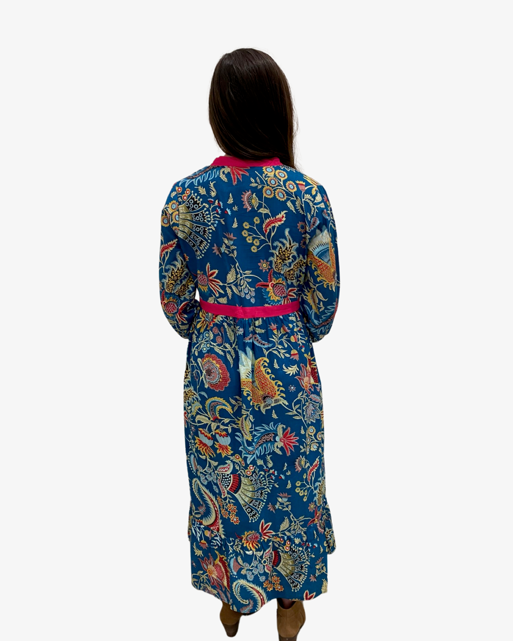 The Monaco Long Length Teal Multicolored Floral Print Dress — view 5