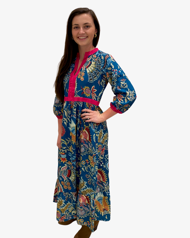 The Monaco Long Length Teal Multicolored Floral Print Dress — view 4