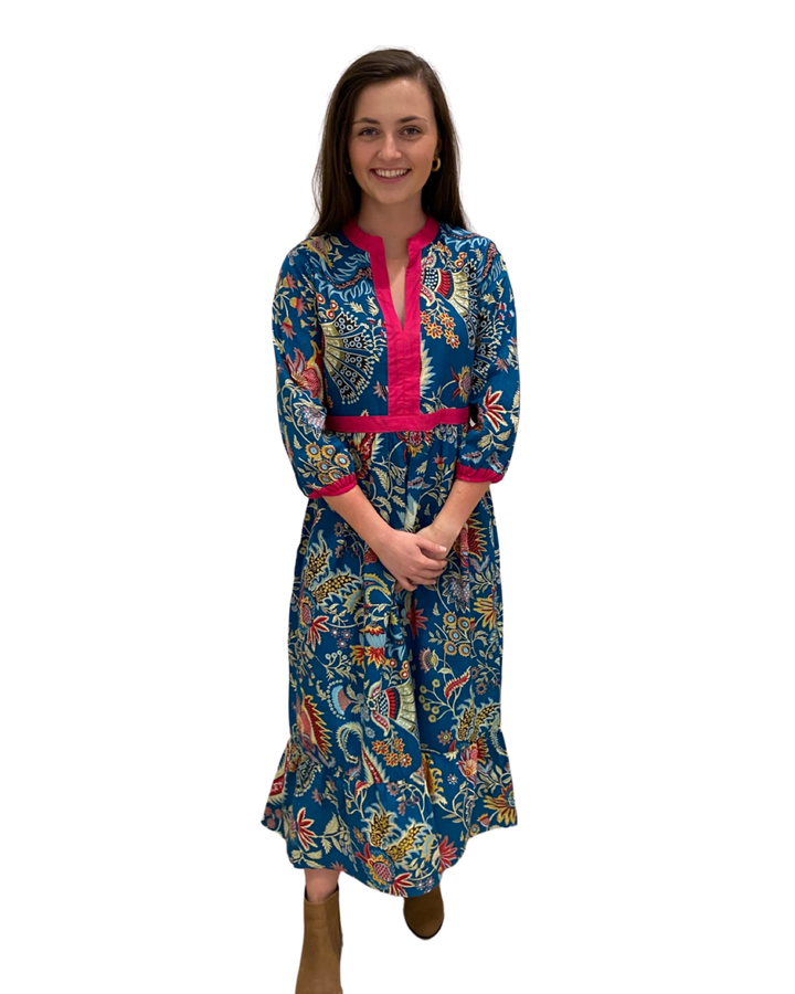 The Monaco Long Length Teal Multicolored Floral Print Dress — view 3