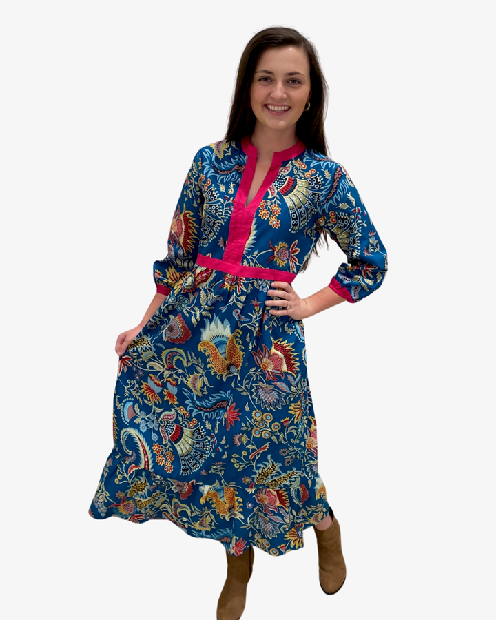 The Monaco Long Length Teal Multicolored Floral Print Dress — view 2