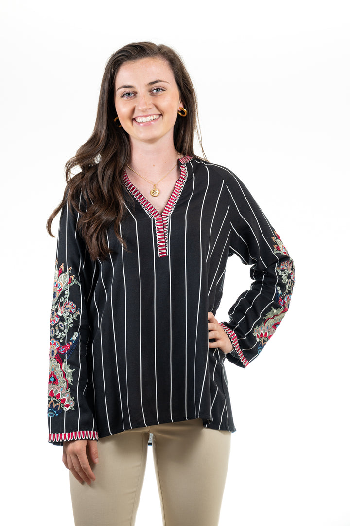 The Antiqua Embroidered Tunic In Black and White — view 5