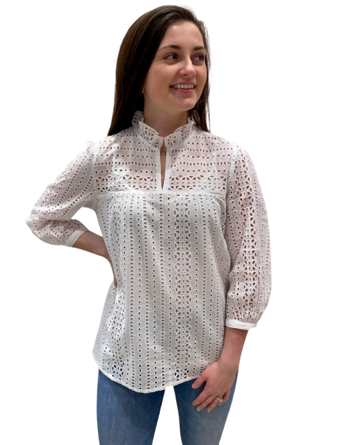 The Milly White Eyelet 3/4 Sleeve Top — view 4