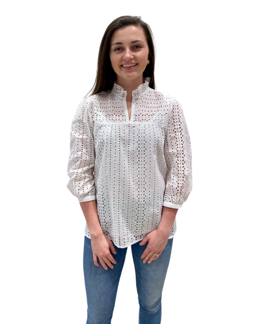 The Milly White Eyelet 3/4 Sleeve Top