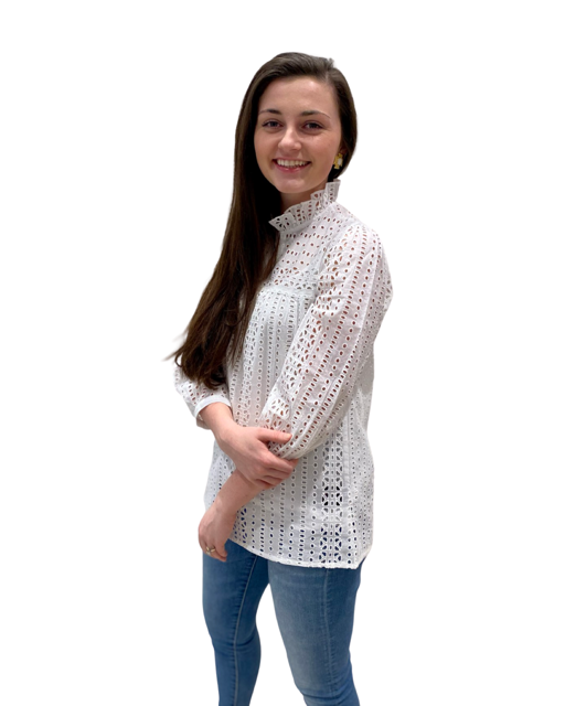 The Milly White Eyelet 3/4 Sleeve Top — view 3