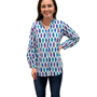 The Serena Cotton Button Front Top in Jewel Tone Ikat