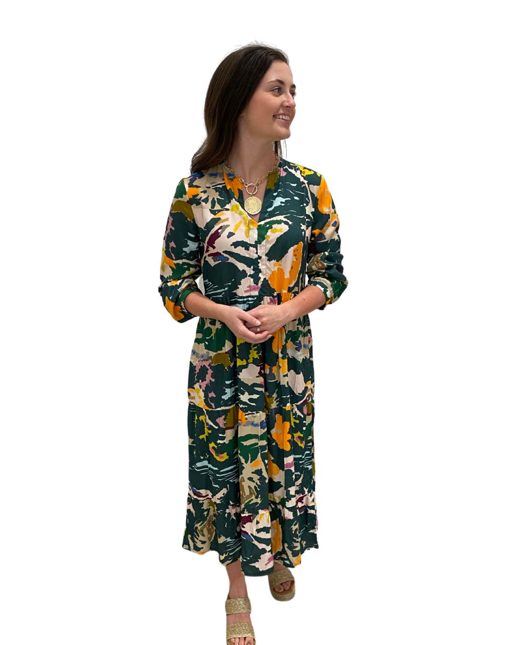 daniella midi dress The Daniella Midi Dress in Autumn Splash – Liza Byrd