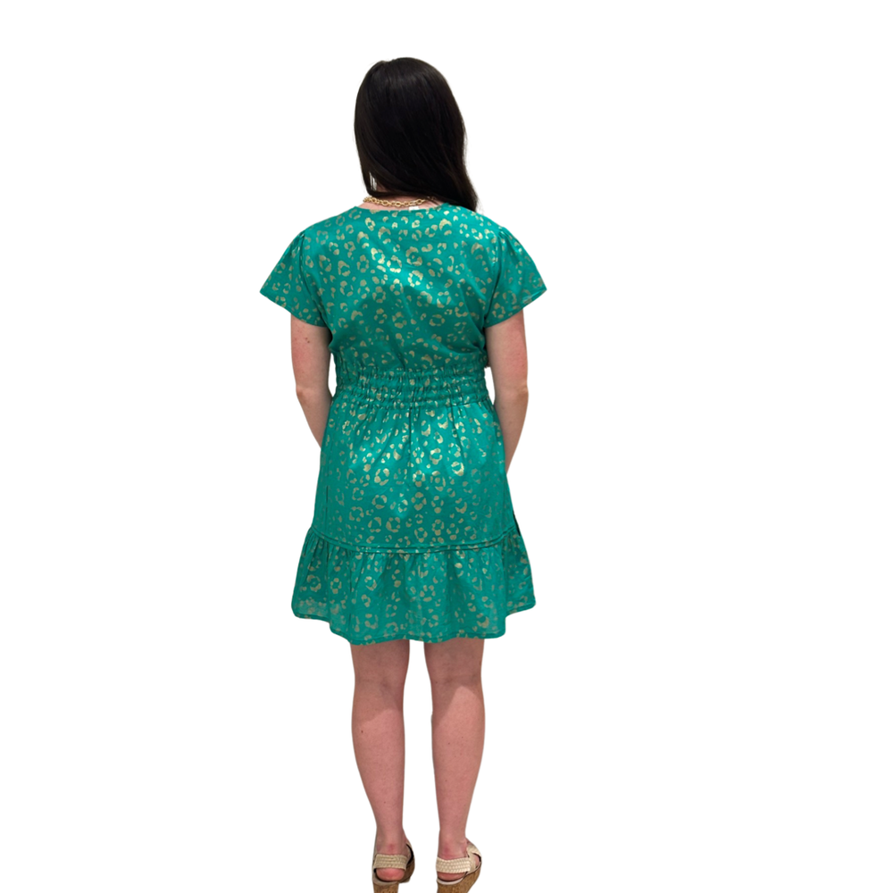 The Sydney Cinched Waist Dress in Jade and Gold — view 2