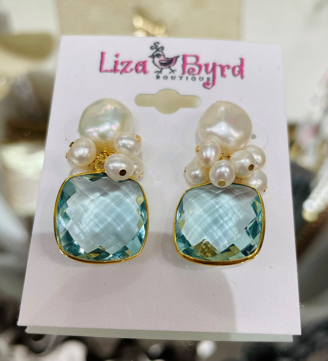 Aquamarine and Pearl Cluster Statement Earring