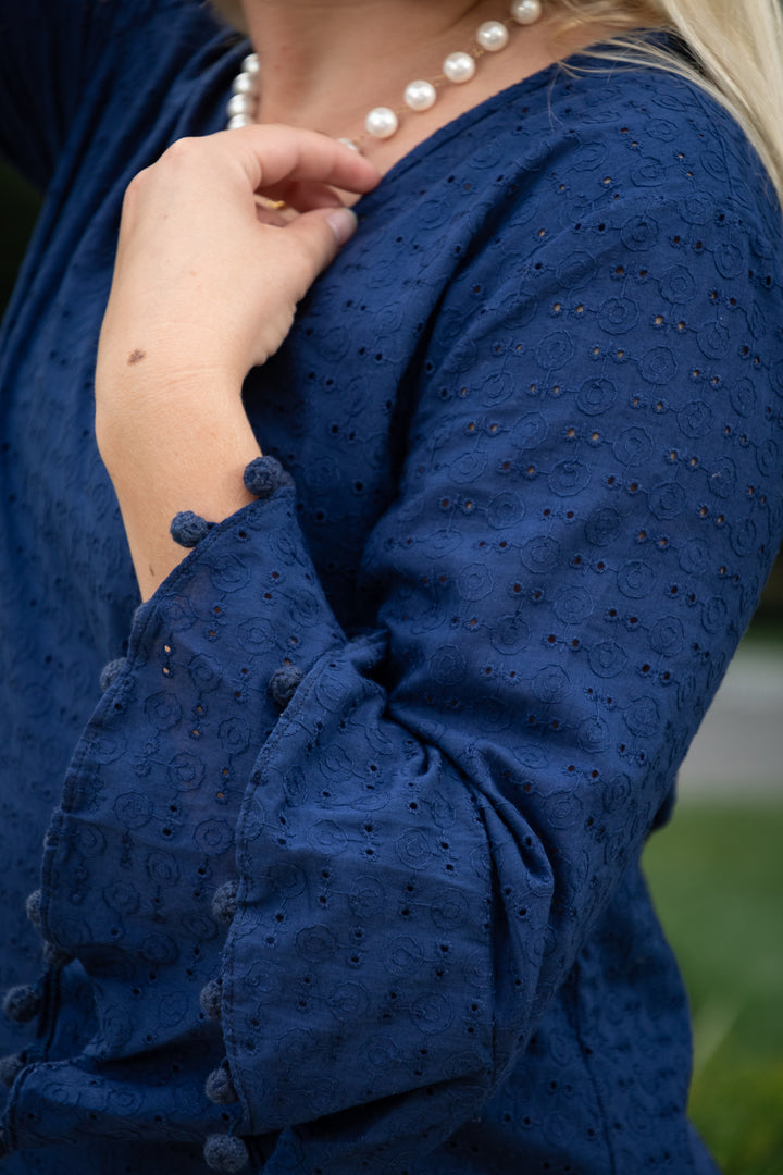 The Navy Blue Bayly Top in Cotton Eyelet — view 3
