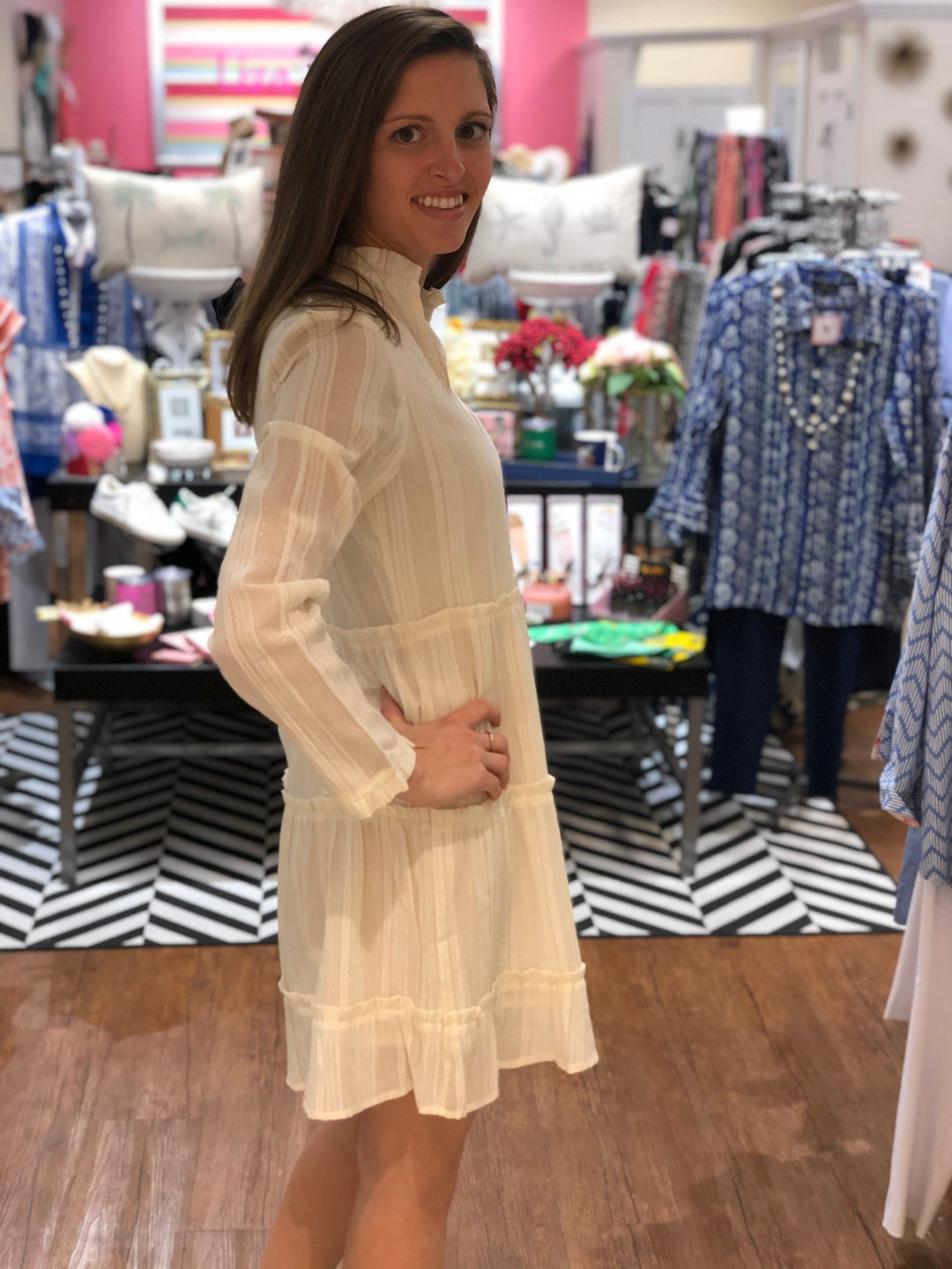 The Kirby White and Gold Tiered Dress — view 3