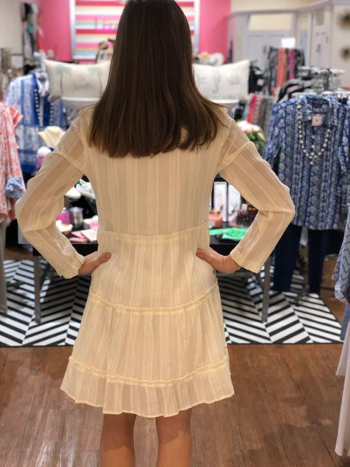 The Kirby White and Gold Tiered Dress — view 2