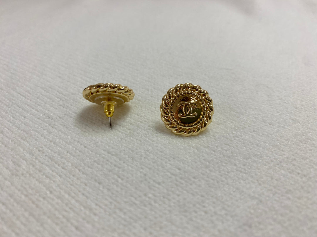 Re-Purposed Gold Button Earring in Gold — view 2