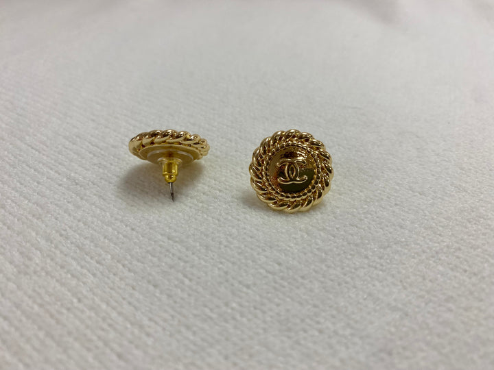Re-Purposed Gold Button Earring in Gold — view 2