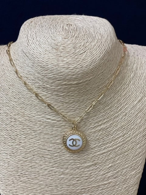 Paperclip Chain Repurposed Designer Button Necklace — view 4