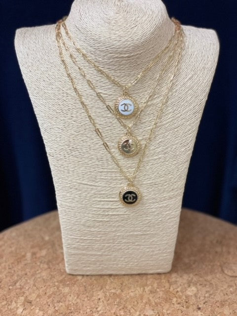 Paperclip Chain Repurposed Designer Button Necklace — view 3