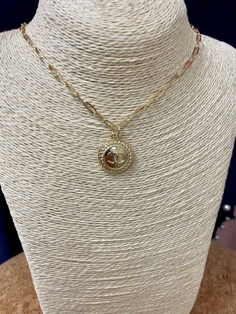 Paperclip Chain Repurposed Designer Button Necklace