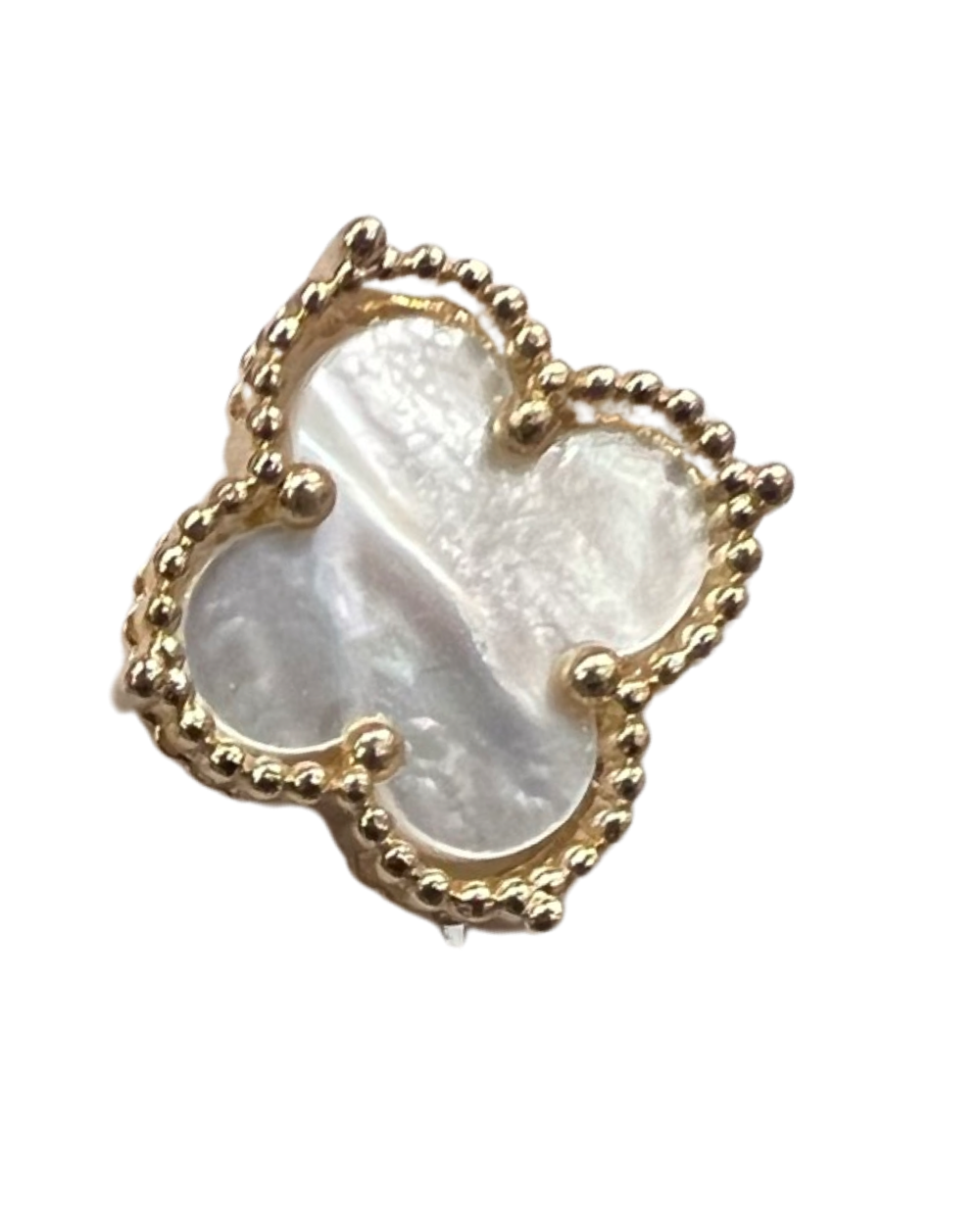 Mother of Pearl Clover Stud Earring in Gold — view 2
