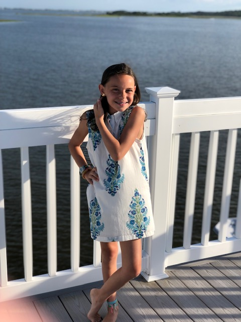 The Dorsey Tunic Dress for Girls in Blue and White — view 2