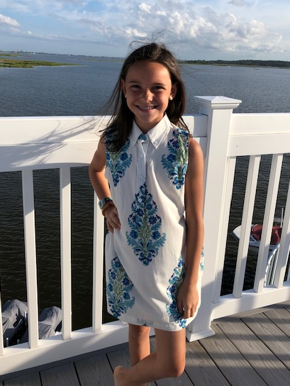 The Dorsey Tunic Dress for Girls in Blue and White — view 4