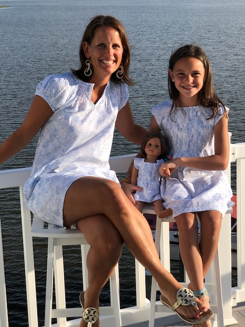The Cloey Smocked Dress in Blue and White Palm Print — view 3