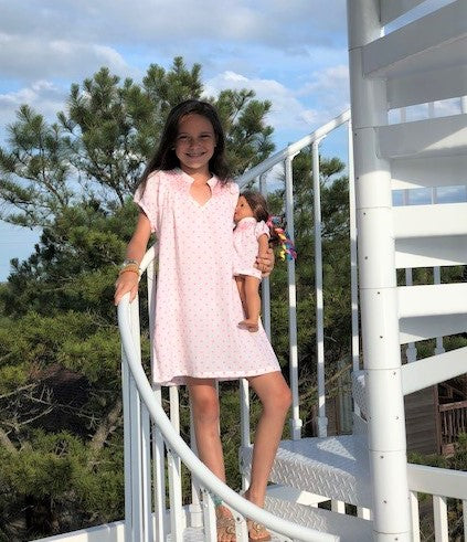 The Michelle Dress For Girls in White and Pink — view 2