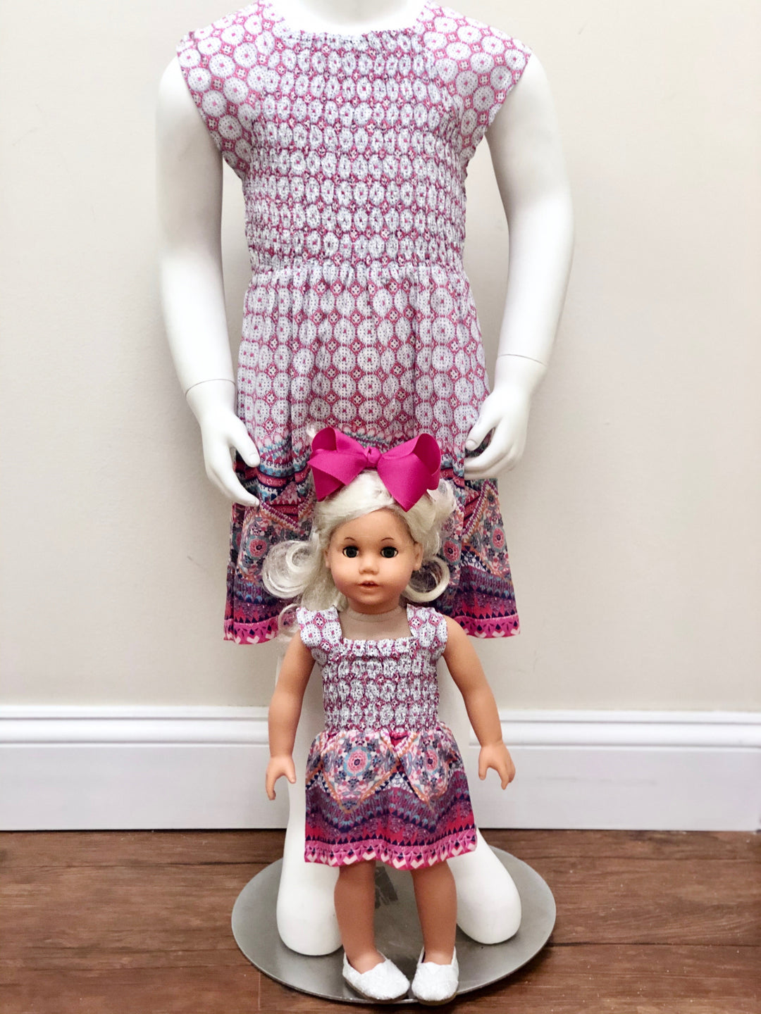 The Cloey Smocked Dress For Girls in Coral — view 5