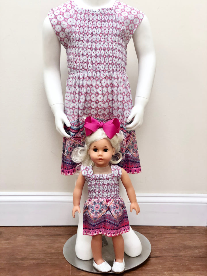 The Cloey Smocked Dress For Girls in Coral — view 5