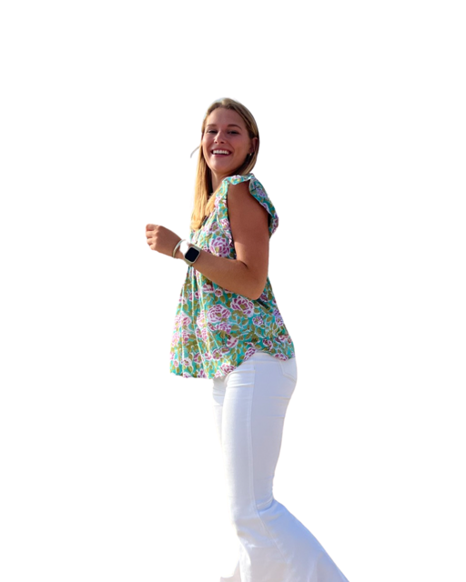 The Ava Button Front Pintuck Cotton Top in Emerald Handblock — view 2