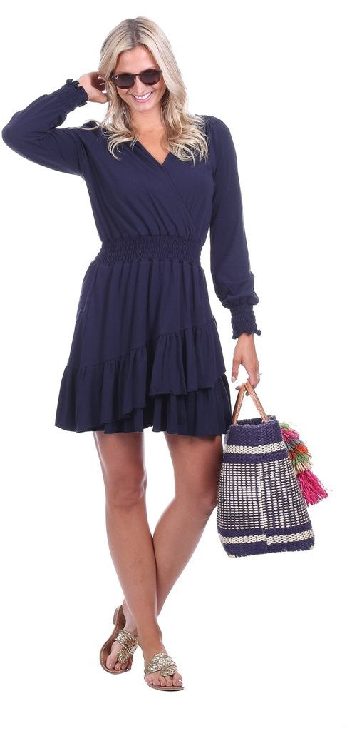 The Evelyn Knit Smocking Dress in Navy – Liza Byrd