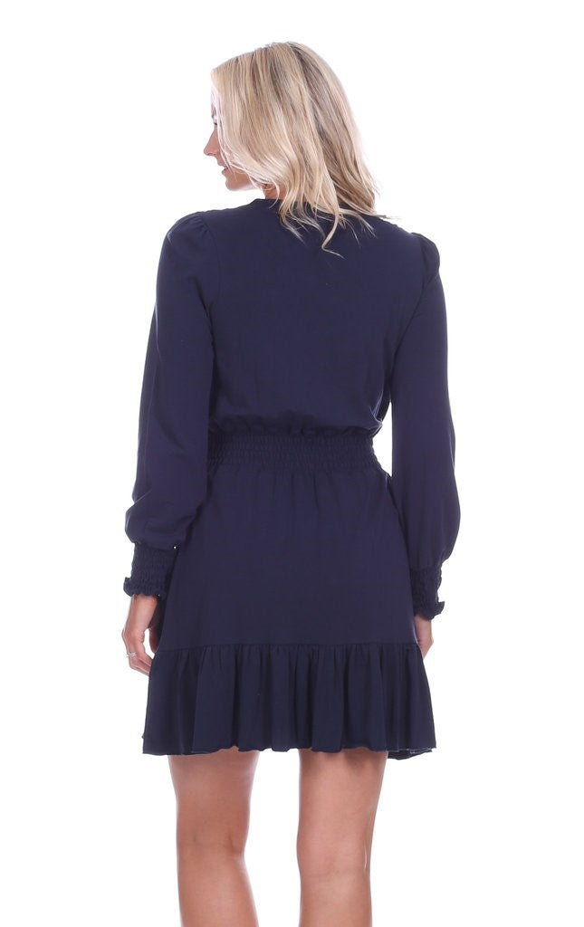 The Evelyn Knit Smocking Dress in Navy — view 2