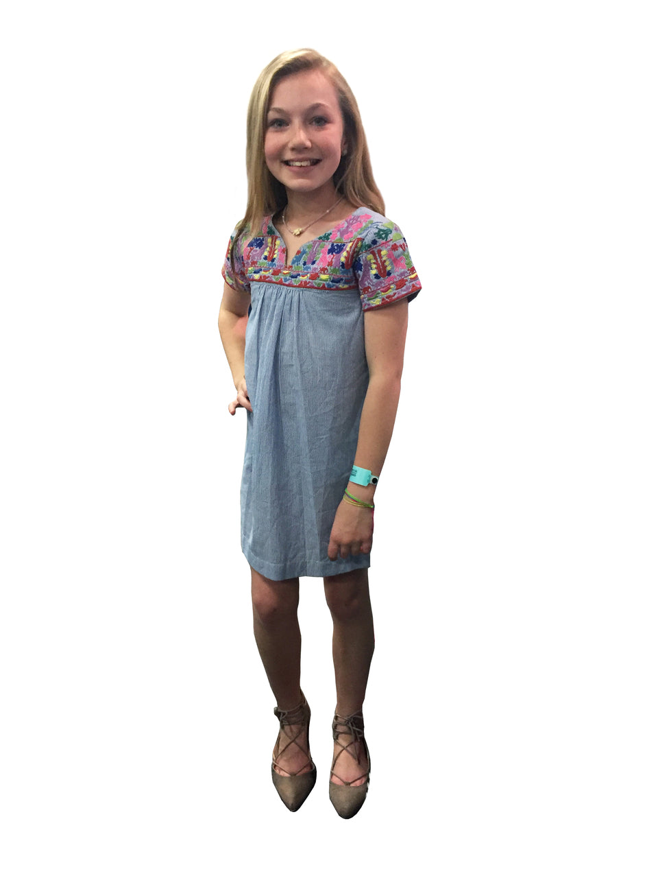 The Lexie Embroidered Pin Stripe Dress for Girls — view 3