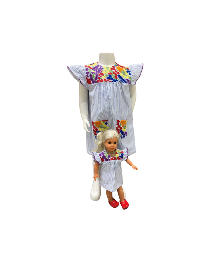 Embroidered Pin Stripe Doll Dress — view 2