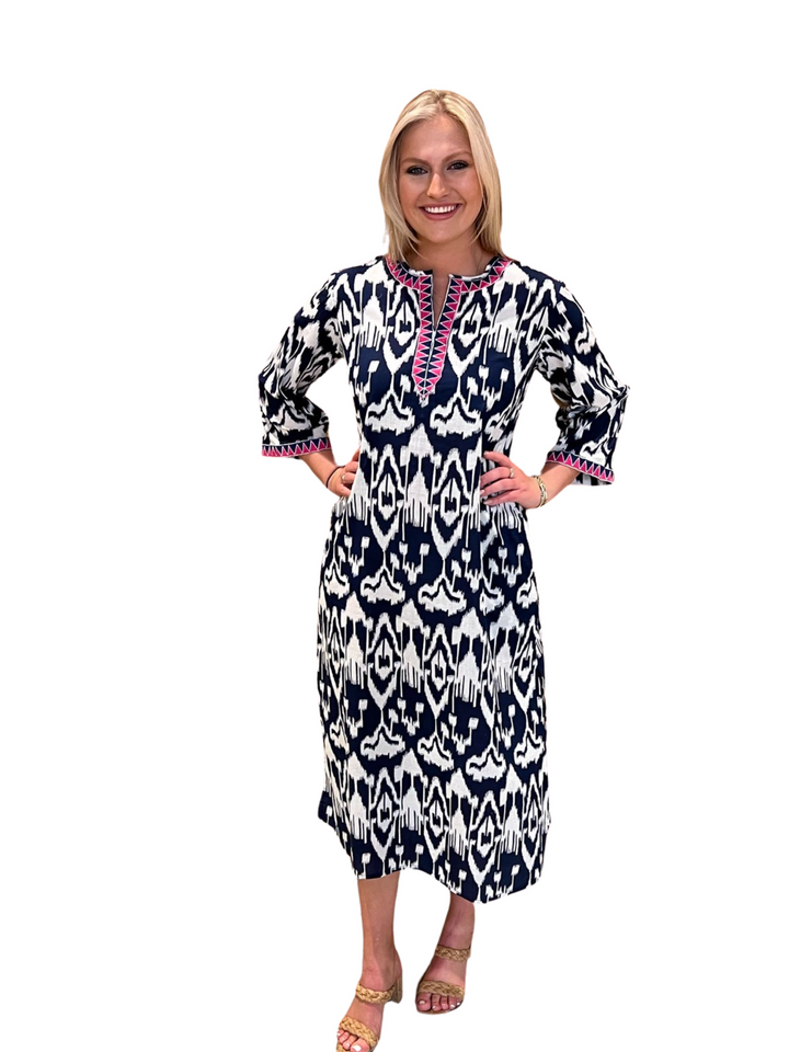 The Kathleen Kaftan in Navy and White — view 4