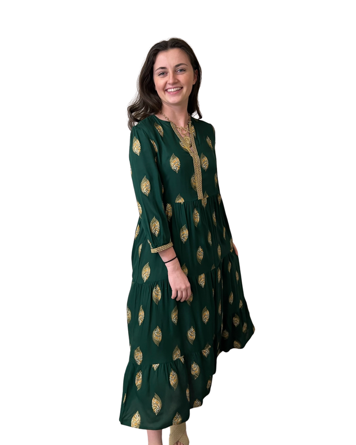 The Daniella Emerald and Gold Print Dress — view 4