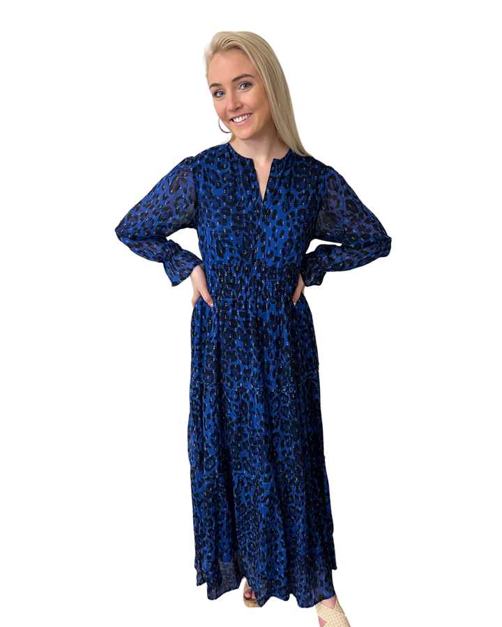 The Sydney Long Length Dress in Blue and Black — view 3