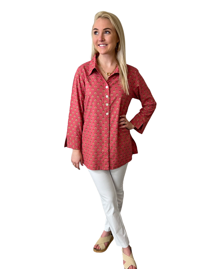 The Mason Button Back Top in Peony Pink — view 6