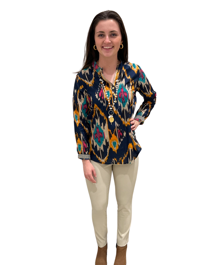 The Avery Multi Ikat Button Front Top
