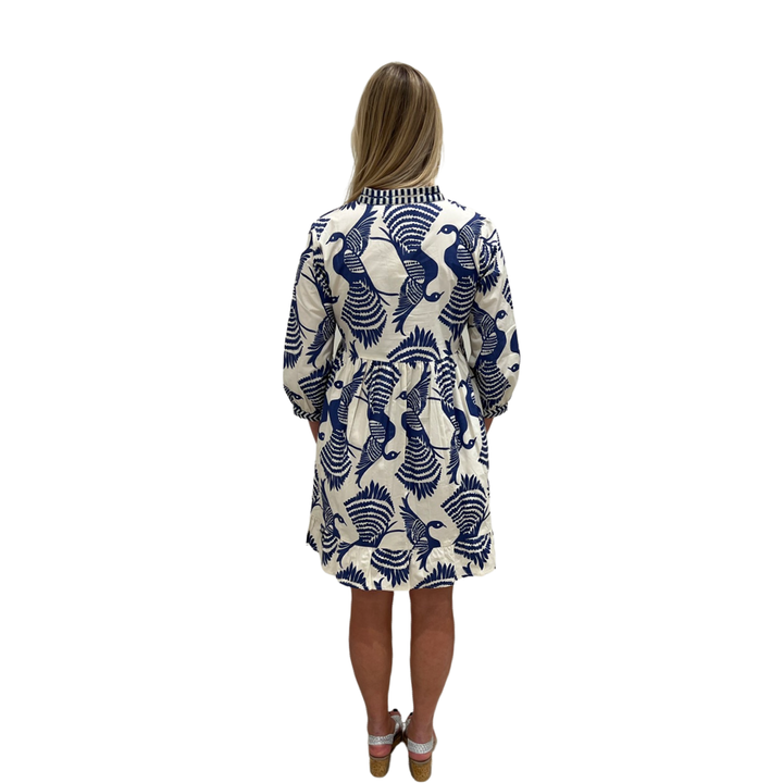The Morley Bird Print Dress in Navy Blue — view 3
