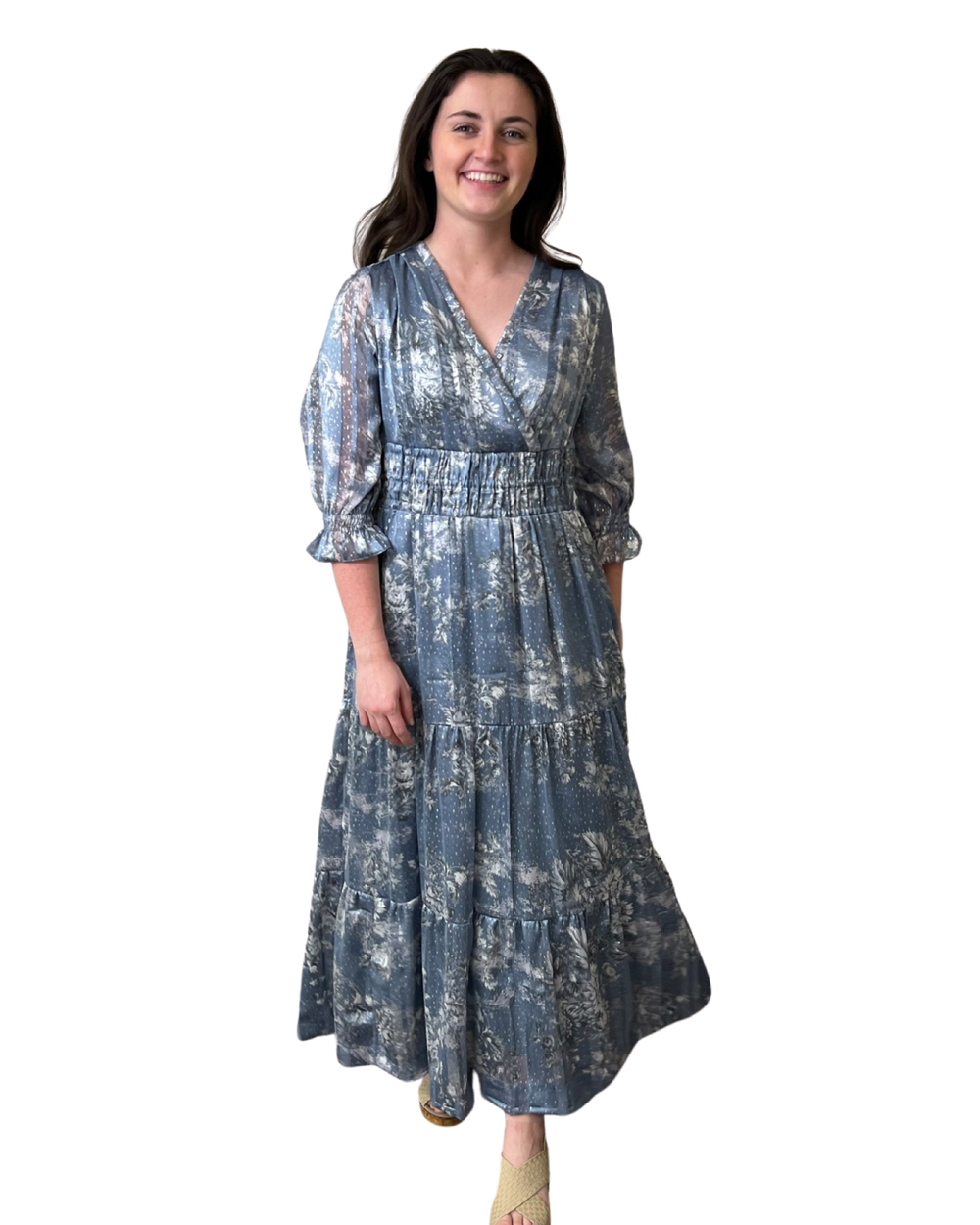 The Ryan Long Length Cinch Waist Dress in Cloud Blue — view 2