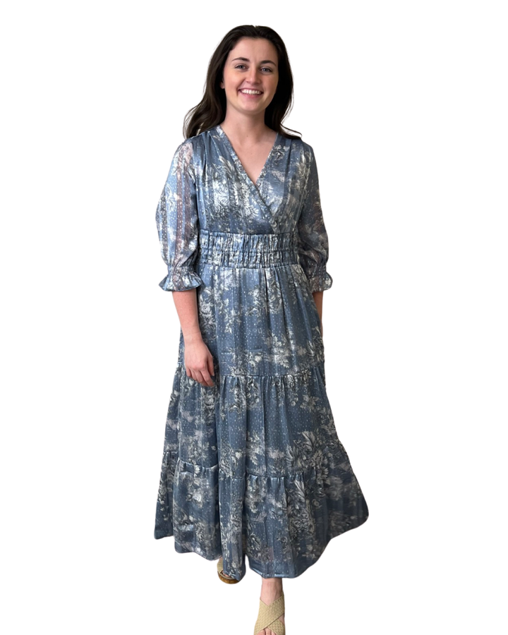 The Ryan Long Length Cinch Waist Dress in Cloud Blue — view 2