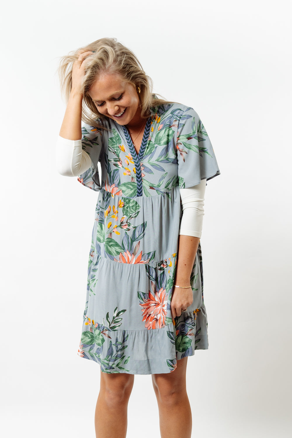 The Pamela Grey Floral Side Pocket Dress — view 2