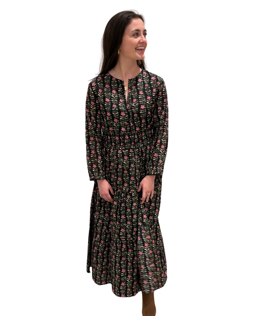 The Sydney Long Floral Cinch Waist Dress in Midnight Black Floral — view 2