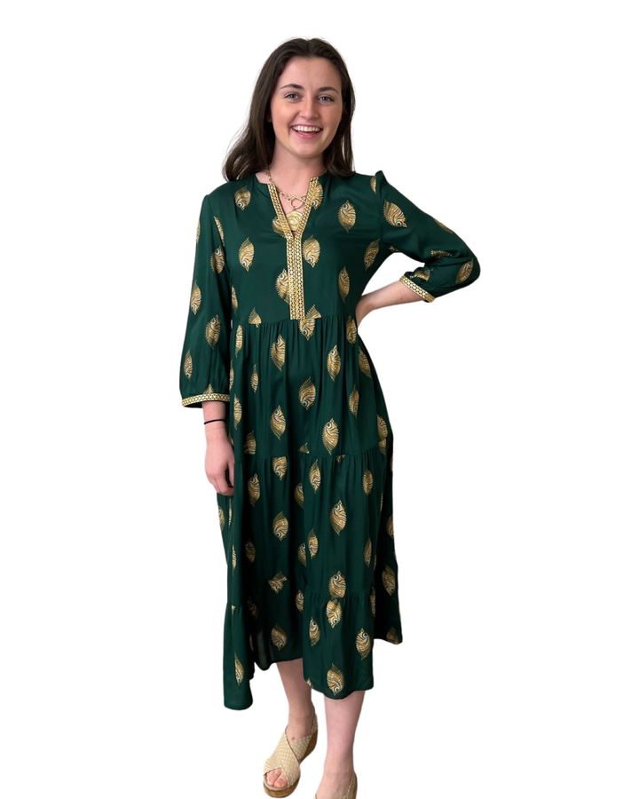 The Daniella Emerald and Gold Print Dress — view 6
