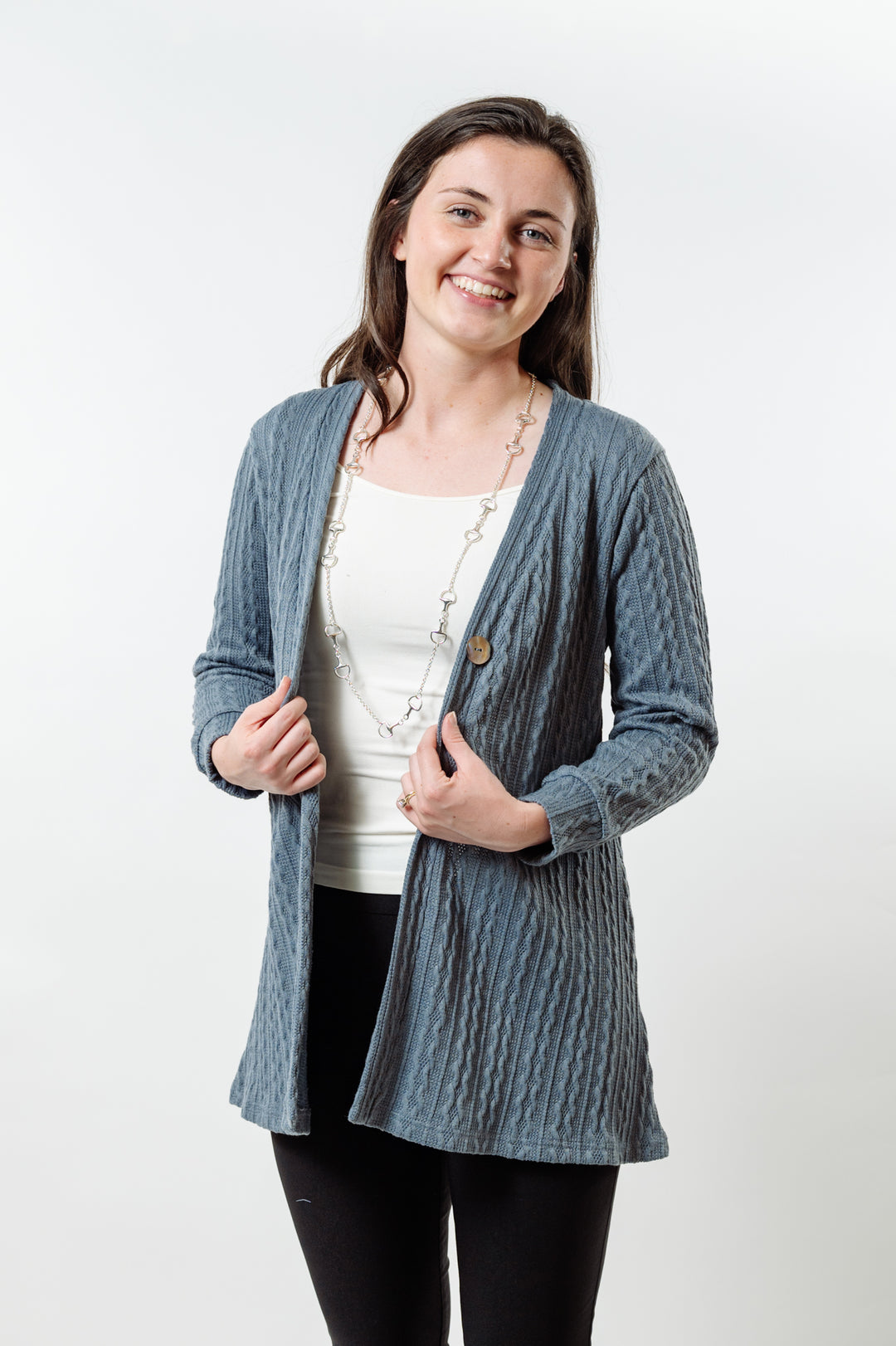 The Lolly Cable Knit Sweater in Grey — view 2