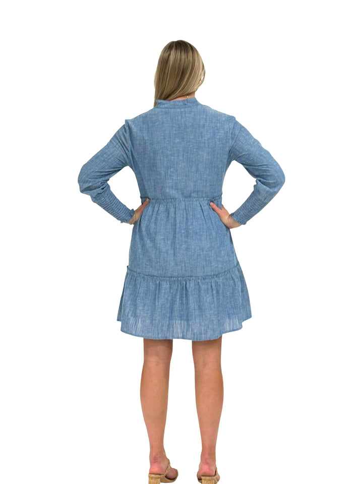 The Wesley Smocked Sleeve Dress in Chambray — view 4