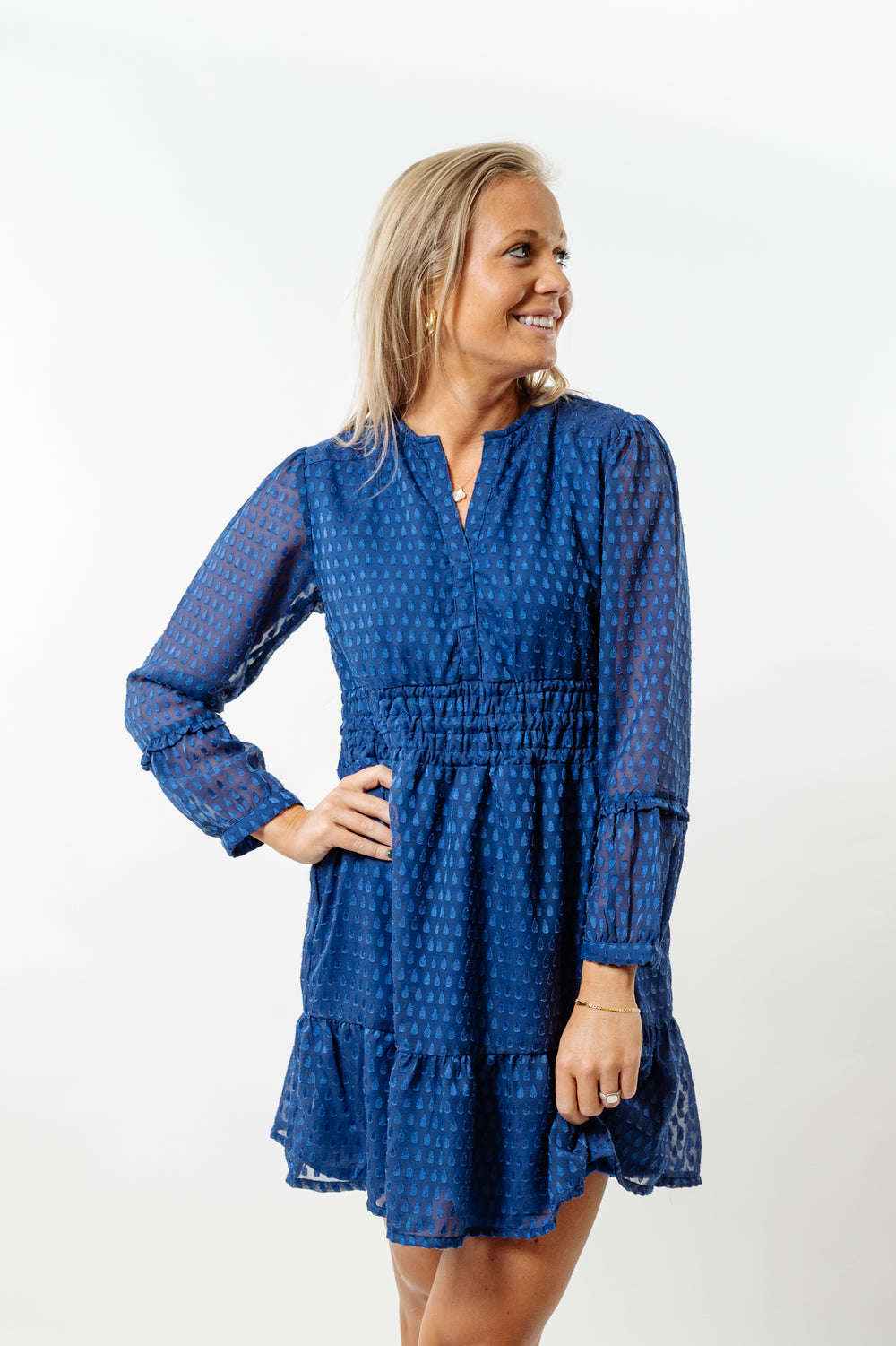 The Sydney Smocked Waist Dress in Royal Blue Dot — view 2