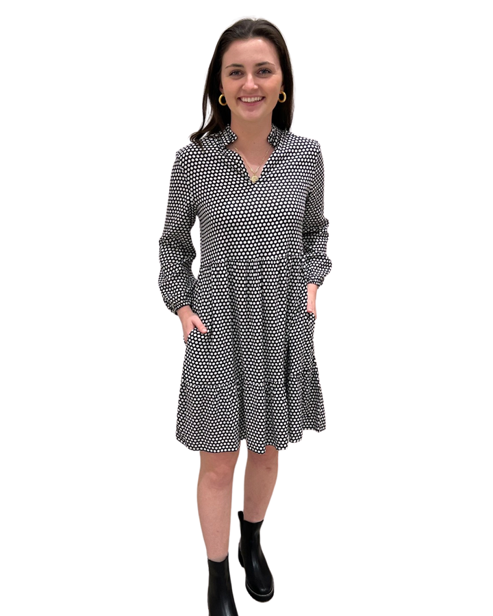 The Marnie Notch Neck Dress in Black and White Polka Dot — view 2