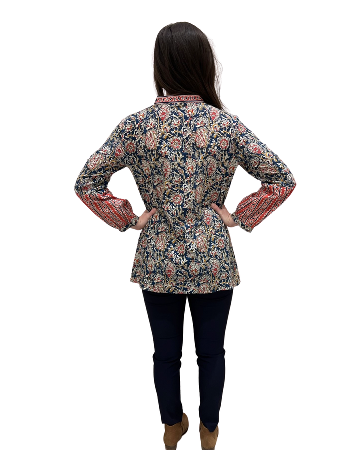The Finley Block Print Top in Navy Multi — view 5