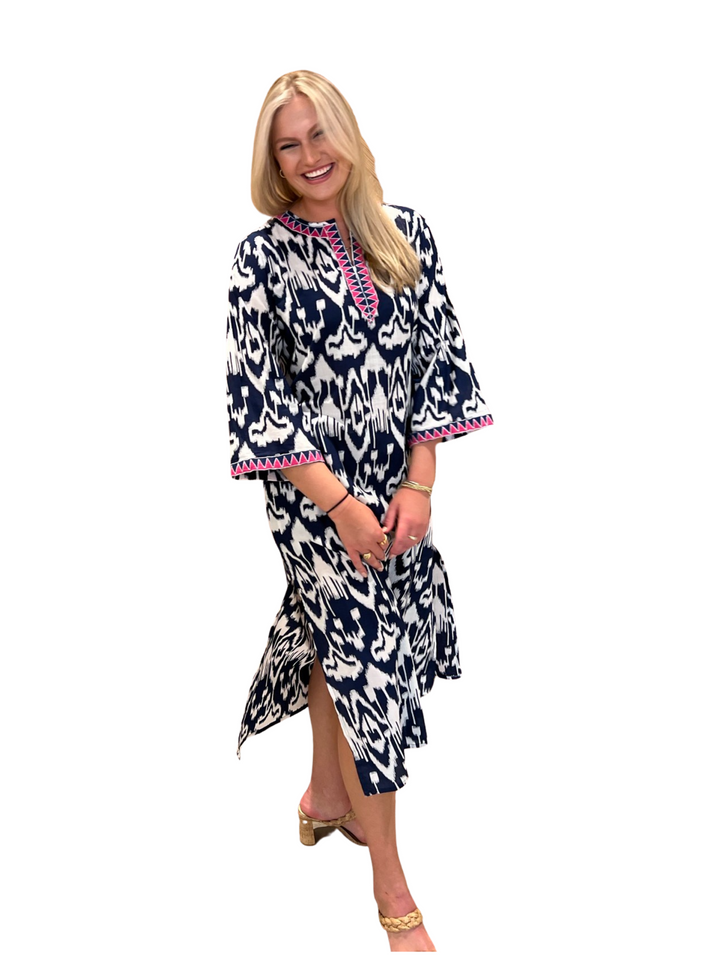 The Kathleen Kaftan in Navy and White — view 2